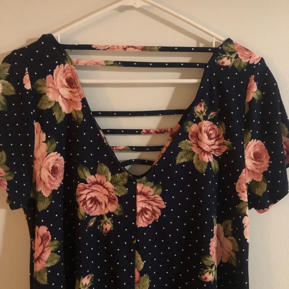 Alya Navy Polka-Dot Floral A-Line Dress - Picture 2 of 4